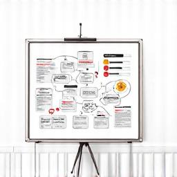 Whiteboard with HR strategy flowcharts